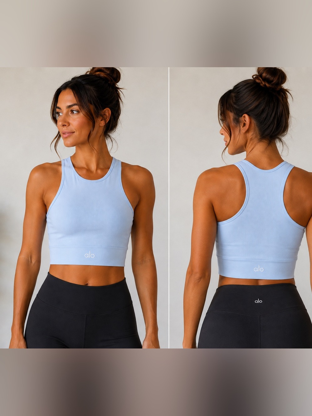 Alo Yoga Seamless Delight High Neck Bra Seashell Blue L NWT